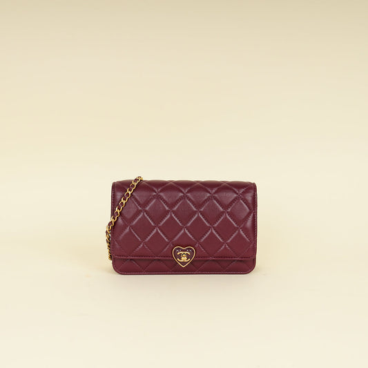 Chanel Violet CC Heart Lock Wallet On Chain