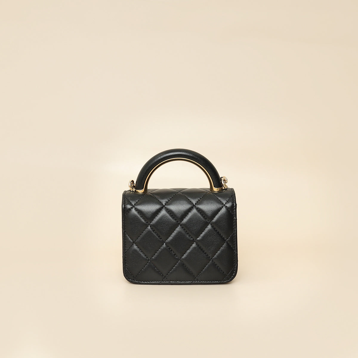 Chanel Black CC Quilted Top Handle Flap Clutch W/ Chain