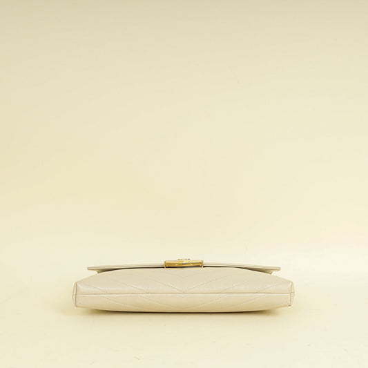 Chanel Light Beige CC Chevron Medal Flap Clutch
