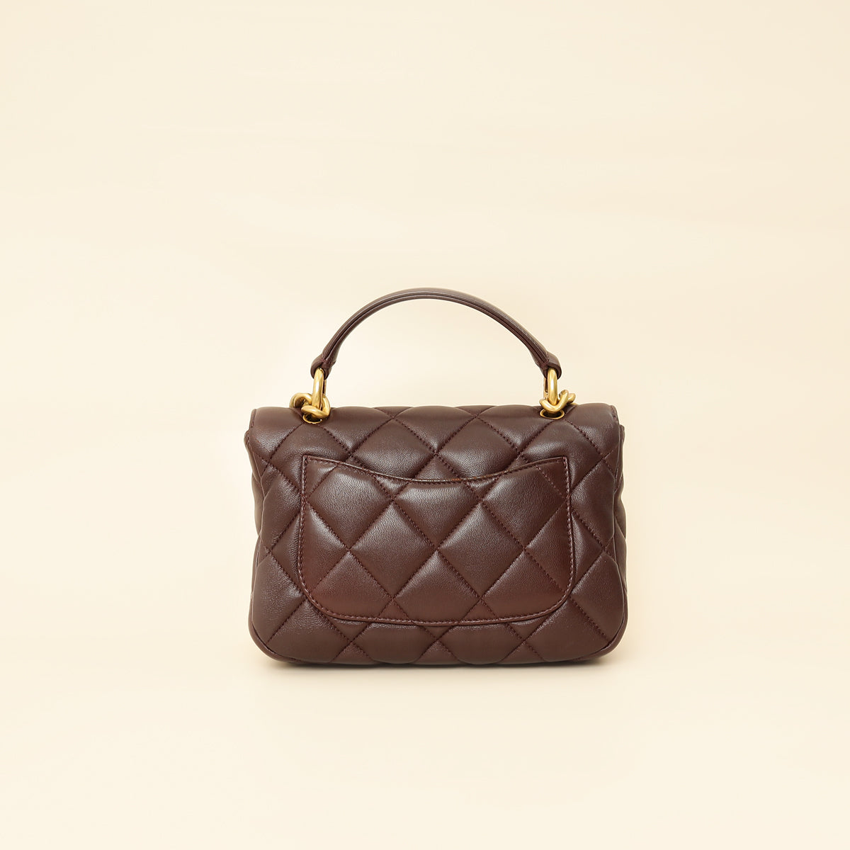 Chanel Brown CC Top Handle Quilted Flap Bag