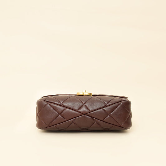 Chanel Brown CC Top Handle Quilted Flap Bag