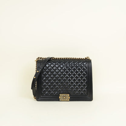 Chanel Black Diamond Quilt Le Boy Flap Large Bag