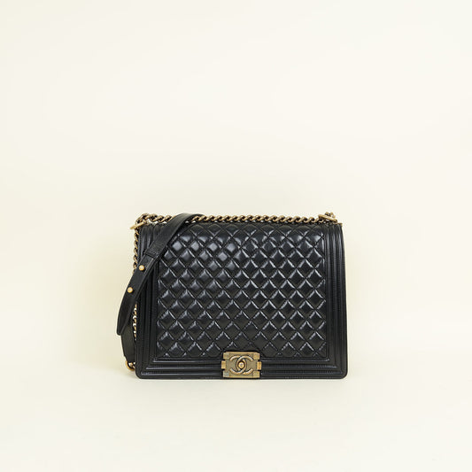 Chanel Black Diamond Quilt Le Boy Flap Large Bag