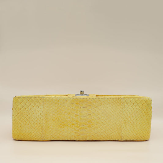Chanel Yellow Python CC Classic Double Flap Jumbo Bag