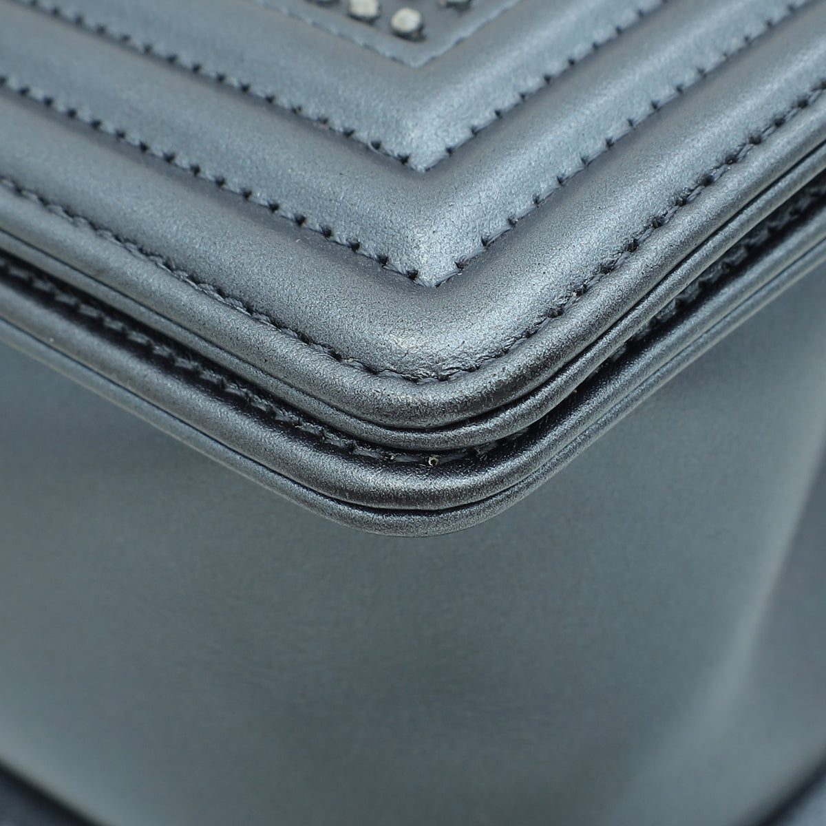Chanel Metallic Grey Blue Le Boy Embroidered Beads Medium Flap Bag
