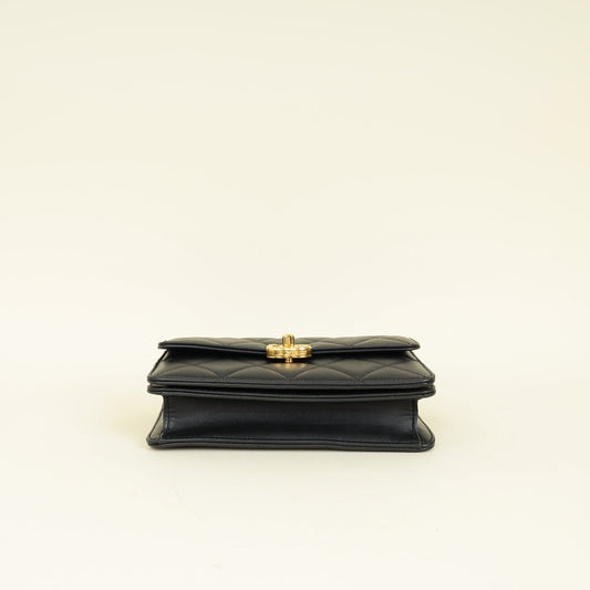 Chanel Black CC Quilted Top Handle Flap Bag