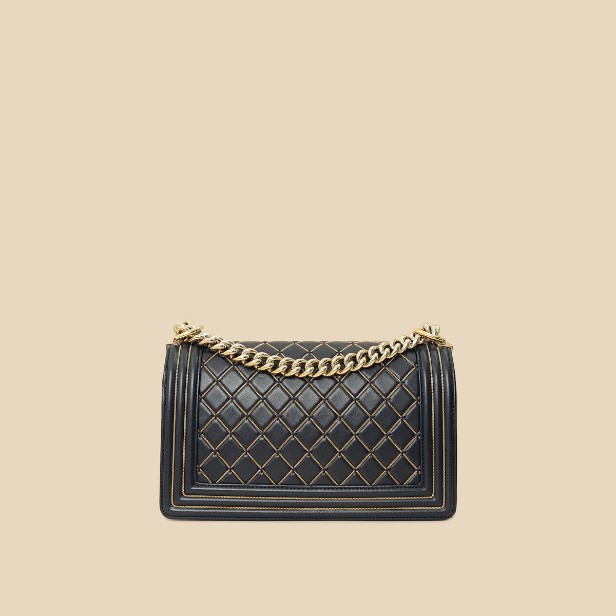Chanel Indigo Blue Le Boy Quilted Chain Details Medium Flap Bag