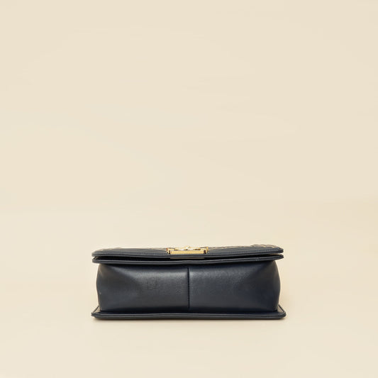 Chanel Indigo Blue Le Boy Quilted Chain Details Medium Flap Bag