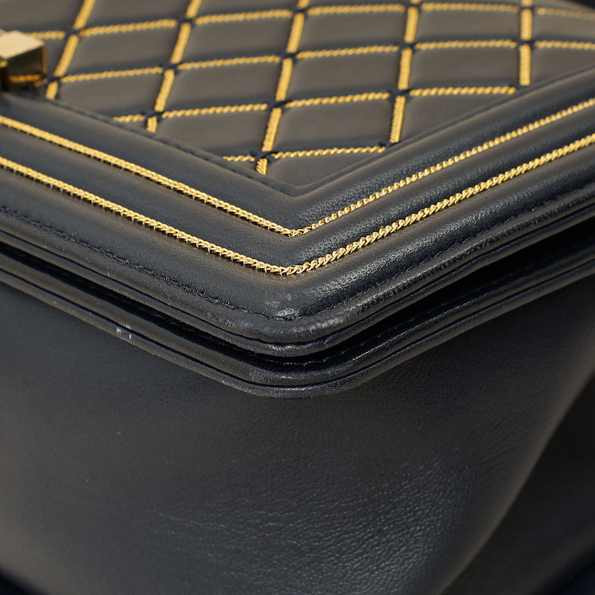Chanel Indigo Blue Le Boy Quilted Chain Details Medium Flap Bag