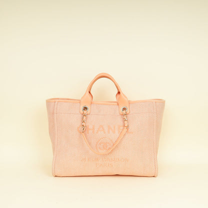 Chanel Peach CC Deauville Mixed Fiber Shopping Bag