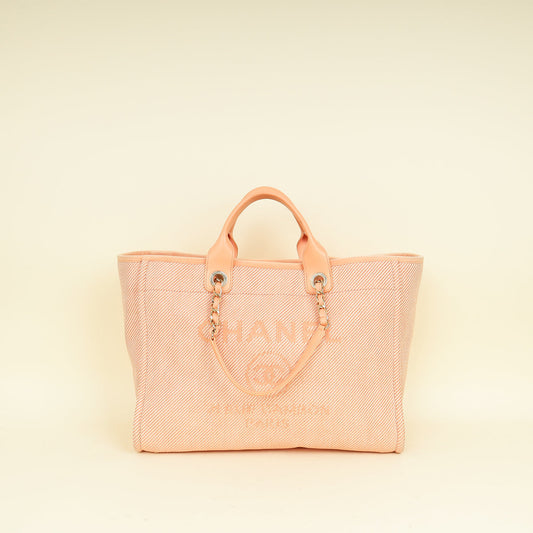 Chanel Peach CC Deauville Mixed Fiber Shopping Bag