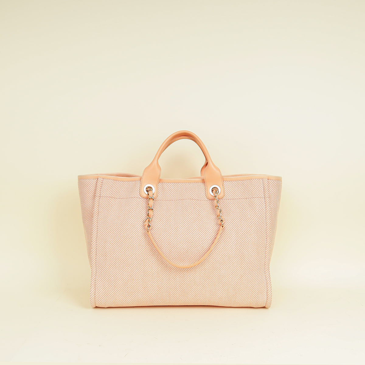 Chanel Peach CC Deauville Mixed Fiber Shopping Bag