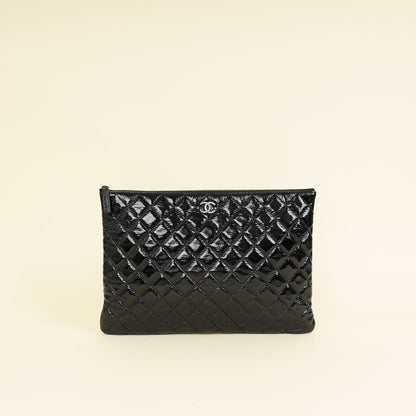Chanel Black CC Classic Quilted Zip Clutch