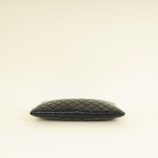 Chanel Black CC Classic Quilted Zip Clutch