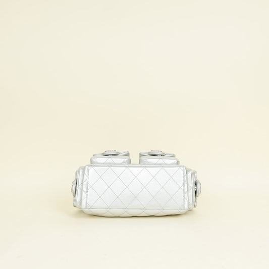 Chanel Metallic Silver CC Quilted Trendy Pockets Hobo Large Bag