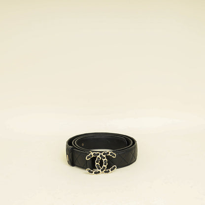 Chanel Black CC Chain Buckle Quilted Belt