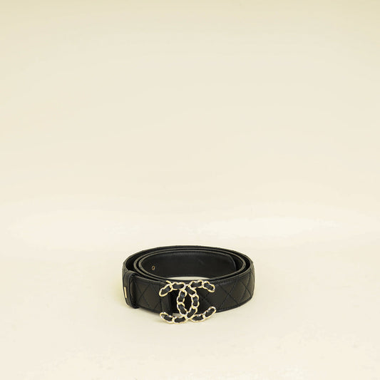 Chanel Black CC Chain Buckle Quilted Belt