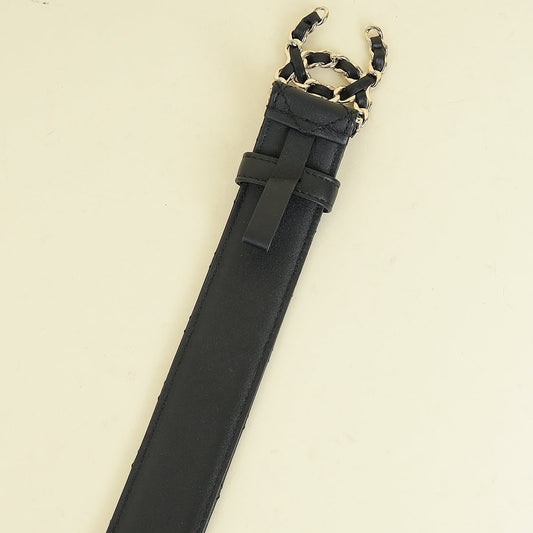 Chanel Black CC Chain Buckle Quilted Belt