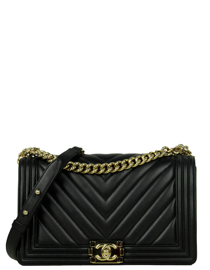 Chanel Black Chevron Lambskin Leather New Medium Boy Bag