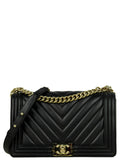 Chanel Black Chevron Lambskin Leather New Medium Boy Bag