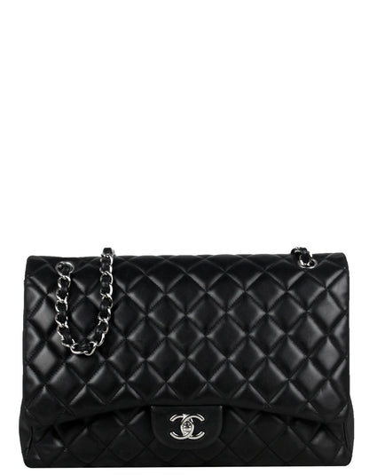 Chanel Black Lambskin Leather Single Flap Maxi Bag