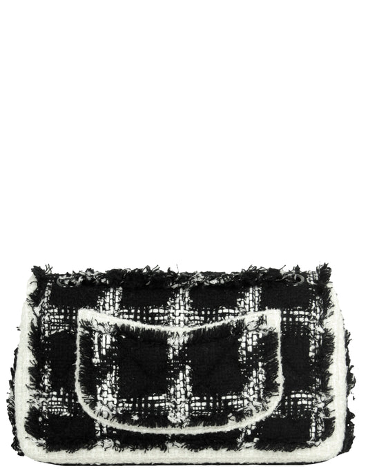 Chanel 2020 Black/White Tweed Medium Classic Double Flap Bag