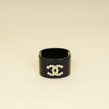 Chanel Bicolor Resin Pearl CC Cuff Bracelet