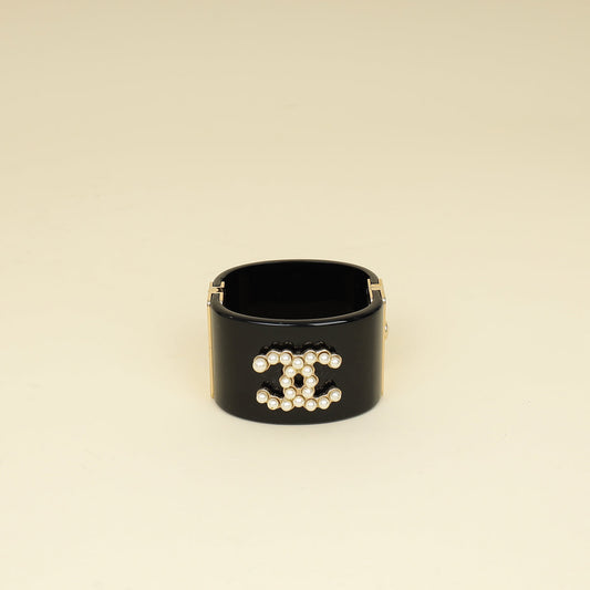 Chanel Bicolor Resin Pearl CC Cuff Bracelet