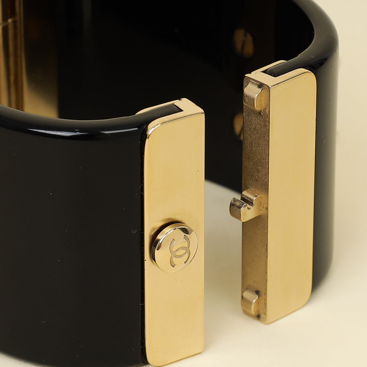 Chanel Bicolor Resin Pearl CC Cuff Bracelet