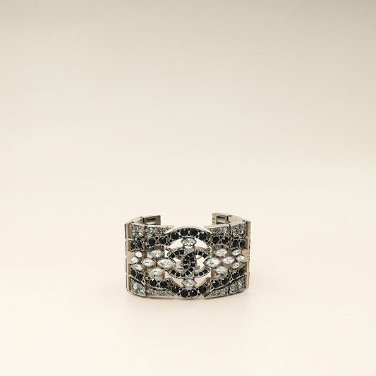Chanel Black CC Crystal Wide Cuff Bracelet