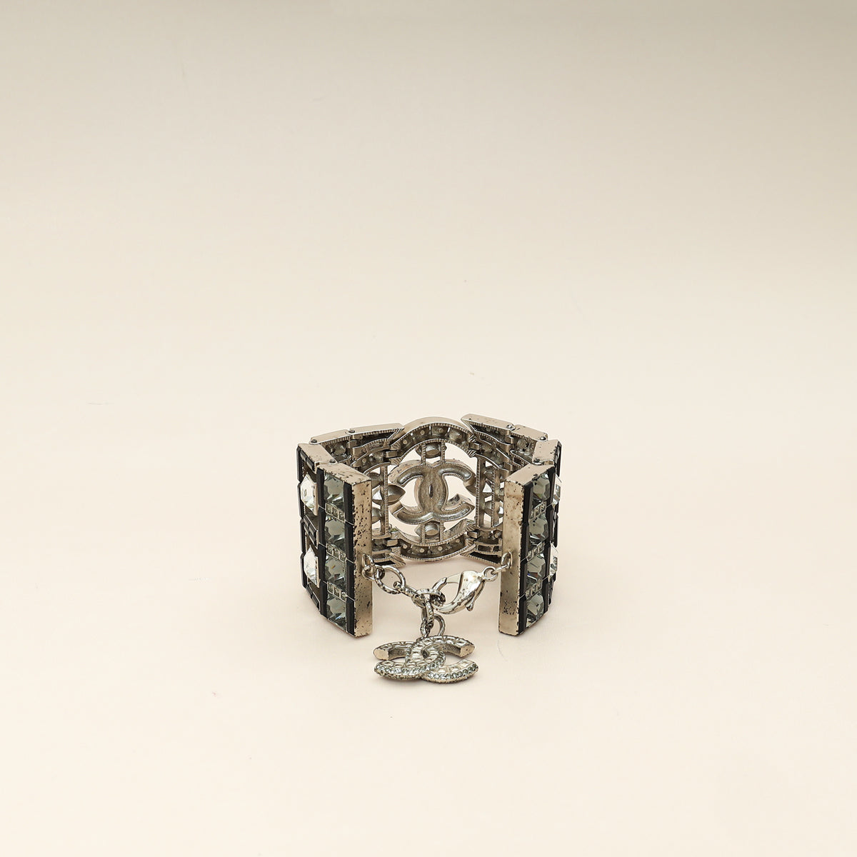 Chanel Black CC Crystal Wide Cuff Bracelet
