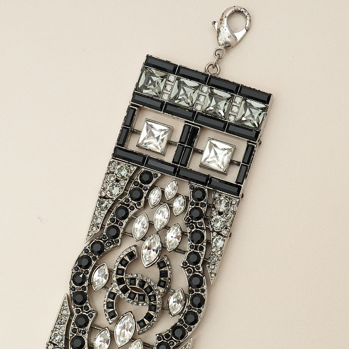 Chanel Black CC Crystal Wide Cuff Bracelet