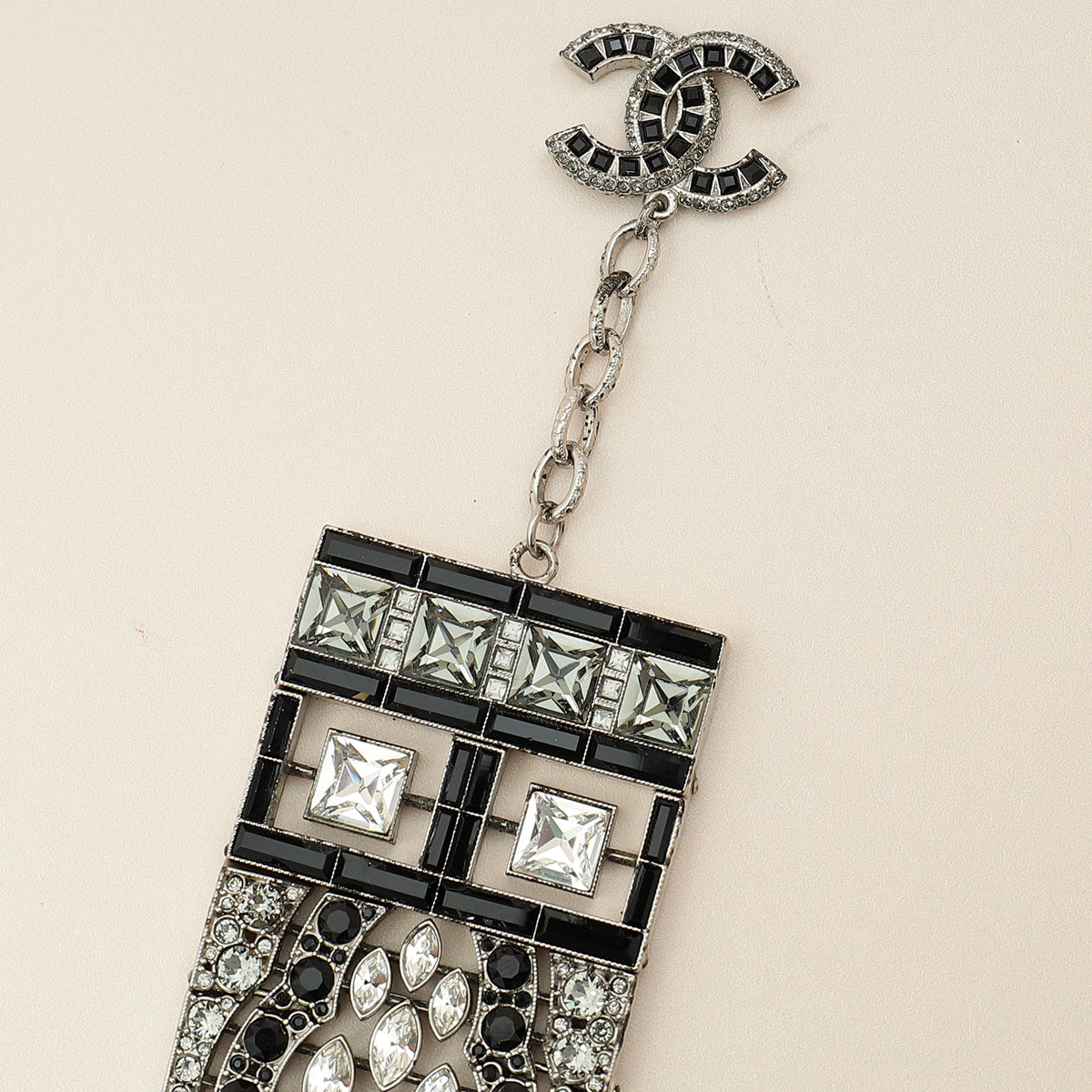 Chanel Black CC Crystal Wide Cuff Bracelet