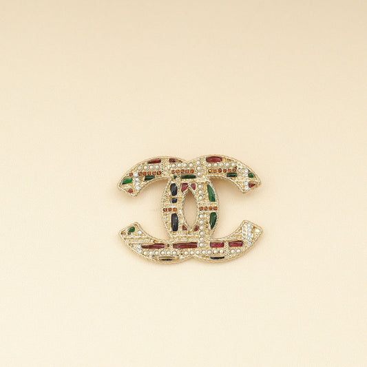 Chanel Gold CC Beads Crysta Details Brooch