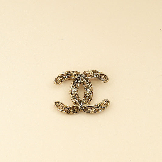Chanel Gold CC Crystal Cutout Details Brooch