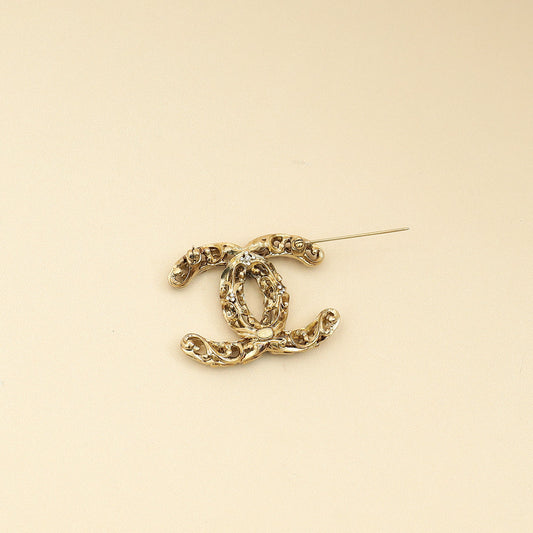 Chanel Gold CC Crystal Cutout Details Brooch