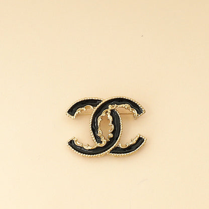 Chanel Black CC Enamel Baroque Brooch
