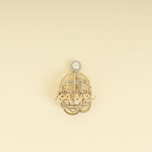 Chanel Gold CC Bird Cage Pearl Crystal Brooch
