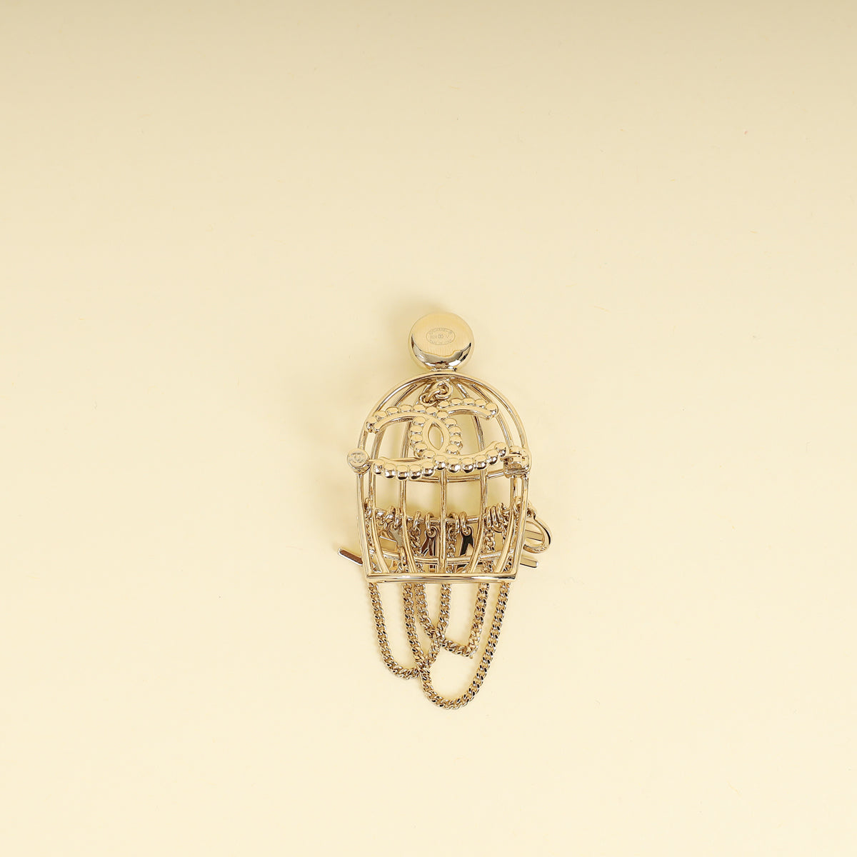 Chanel Gold CC Bird Cage Pearl Crystal Brooch