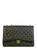Chanel Dark Green Caviar Leather Double Flap Maxi Bag