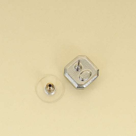 Chanel Silver CC Pearl Crystal Square Earrings