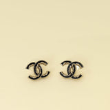 Chanel Black CC Enamel Baroque Stud Earrings