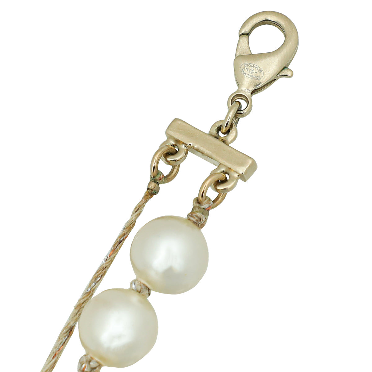 Chanel Ivory CC Pearl Cord Double Chain Necklace