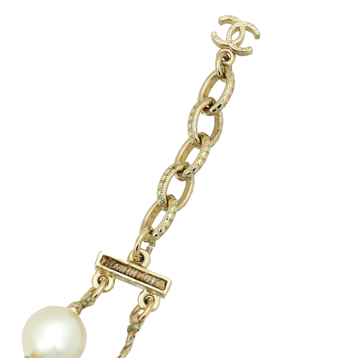 Chanel Ivory CC Pearl Cord Double Chain Necklace