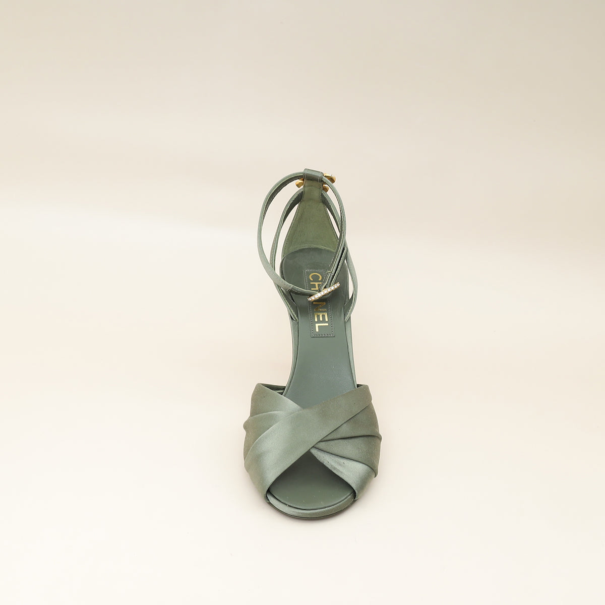 Chanel Olive CC Crystal Satin Sandal 38.5