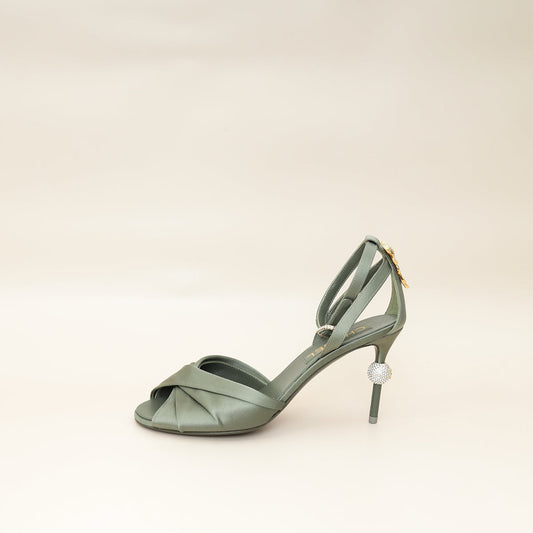 Chanel Olive CC Crystal Satin Sandal 38.5