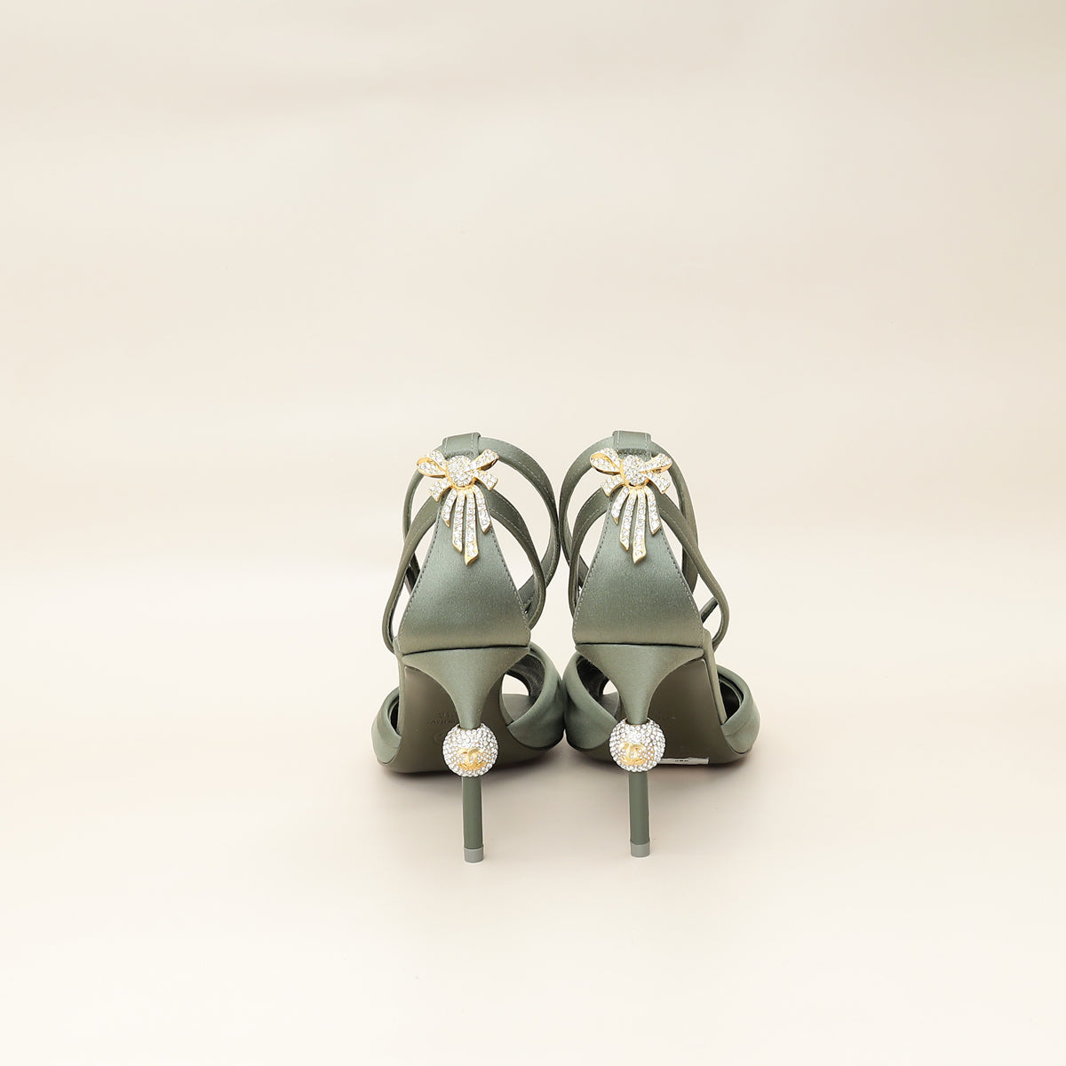 Chanel Olive CC Crystal Satin Sandal 38.5