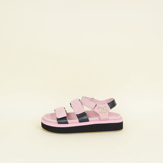 Chanel Bicolor CC Suede Velcro Flat Sandals 38