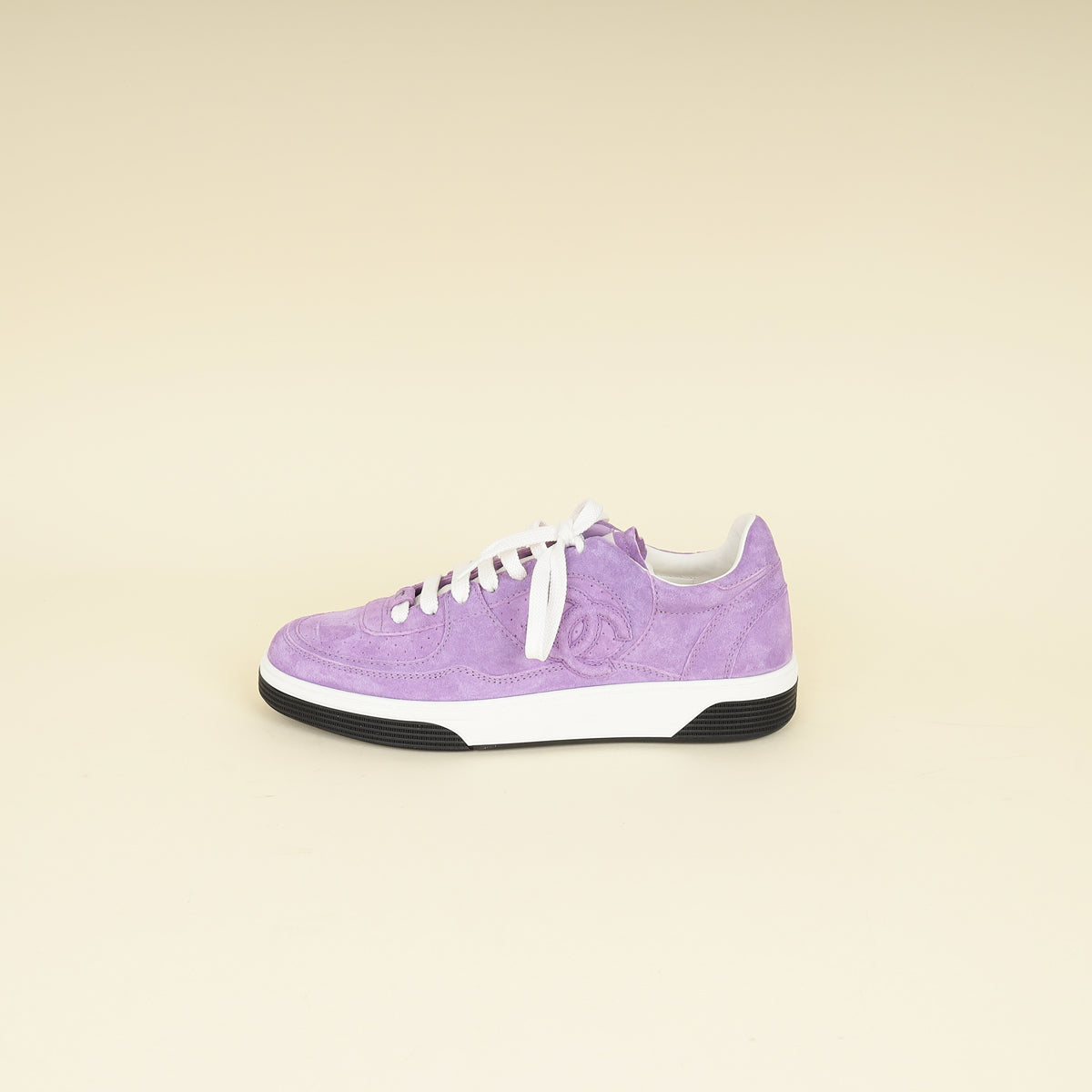 Chanel Purple CC Suede CC Lace Up Sneaker 38