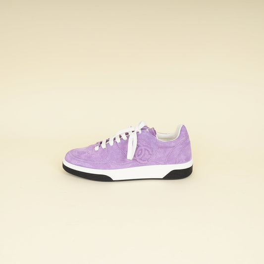 Chanel Purple CC Suede CC Lace Up Sneaker 38